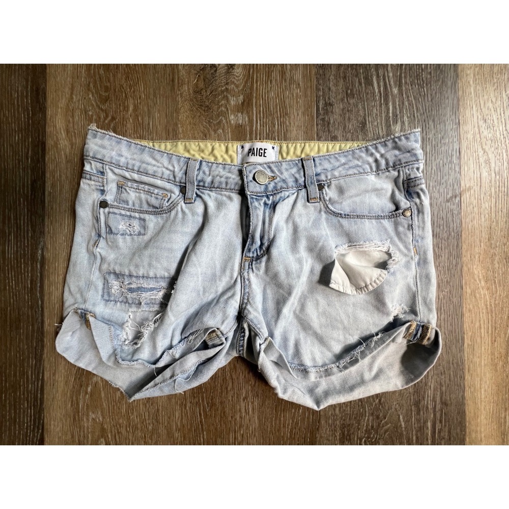 Paige Denim Shorts Womens 26 Light Blue Distressed Raw Hem Destroyed Jean